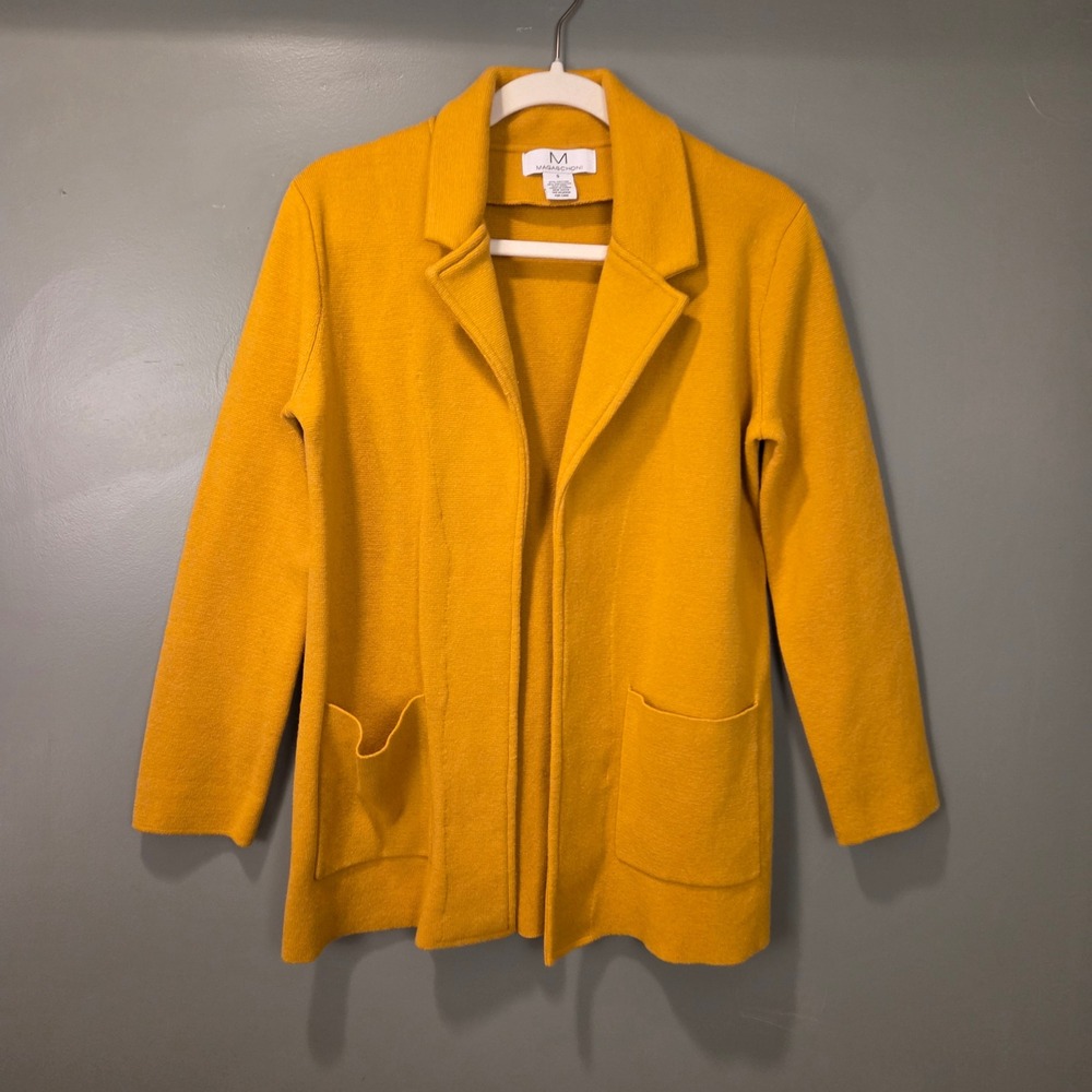 Magaschoni Women's Open Front Knit Blazer Wool‎ Blend, Size S, Mustard Yellow